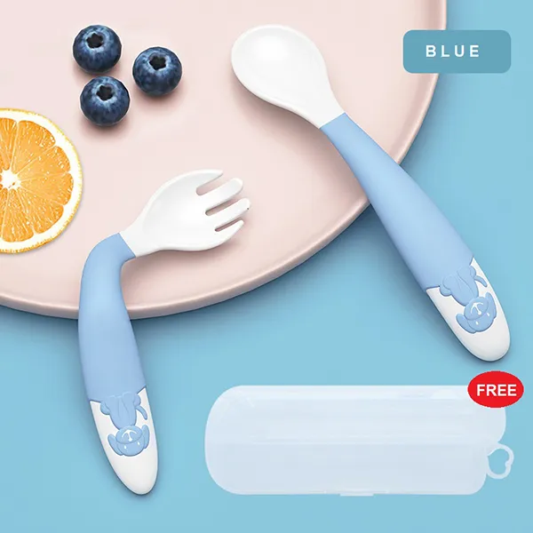 Buy Baby Toddler Forks Blue and Spoons for self-Feeding | StarAndDaisy