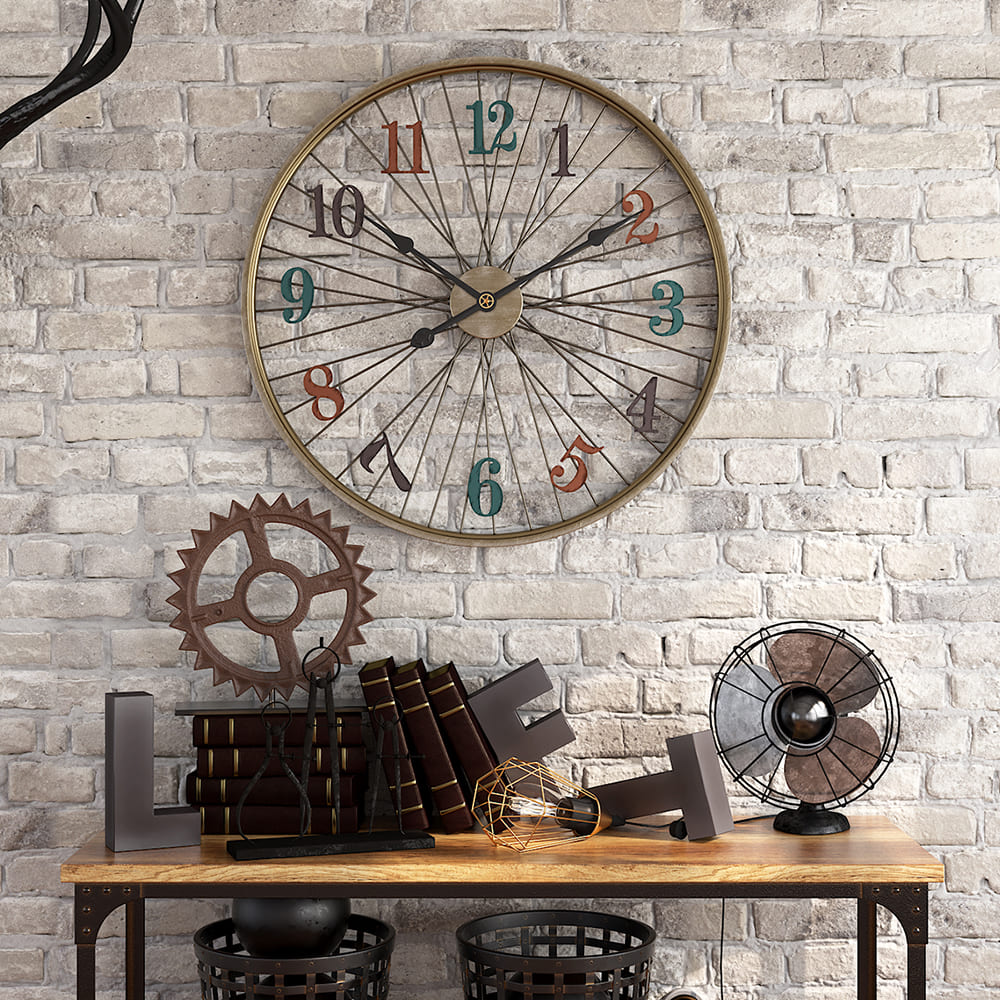 SND Home Decor Craftsmen Vintage Metal Bicycle Wheel Clock