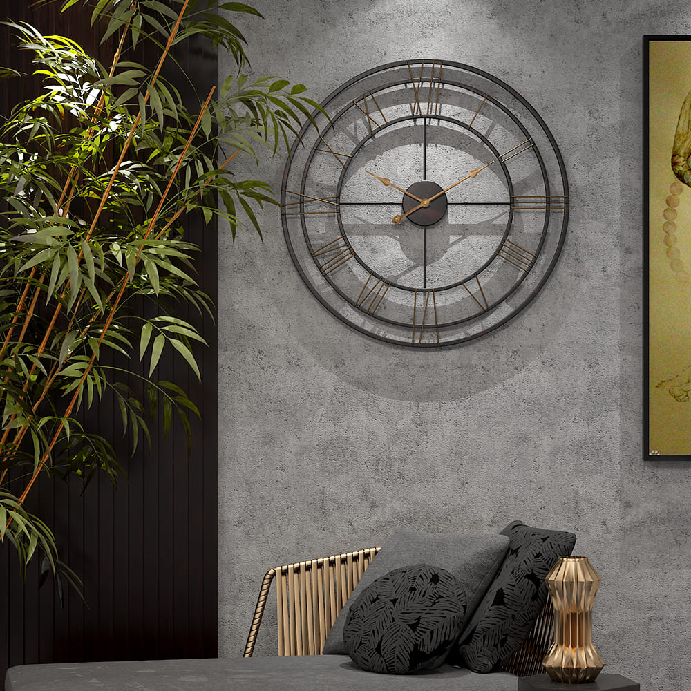 SND Home Decor Large Metal Triple Ring Retro Silent Wall Clock - Non-Ticking  Wall Clocks, for Living Room Bedroom Office Bar Decor - Easy to Read,  Black, Gold (80cm) - StarAndDaisy