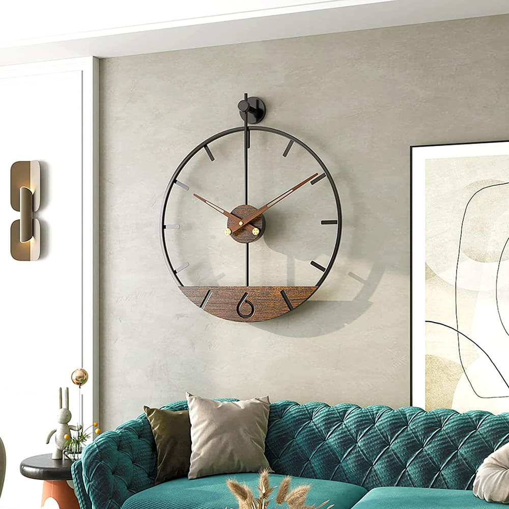 SND Home Décor Modern Wood Walnut Dial Wall Clock, Large Simple ...