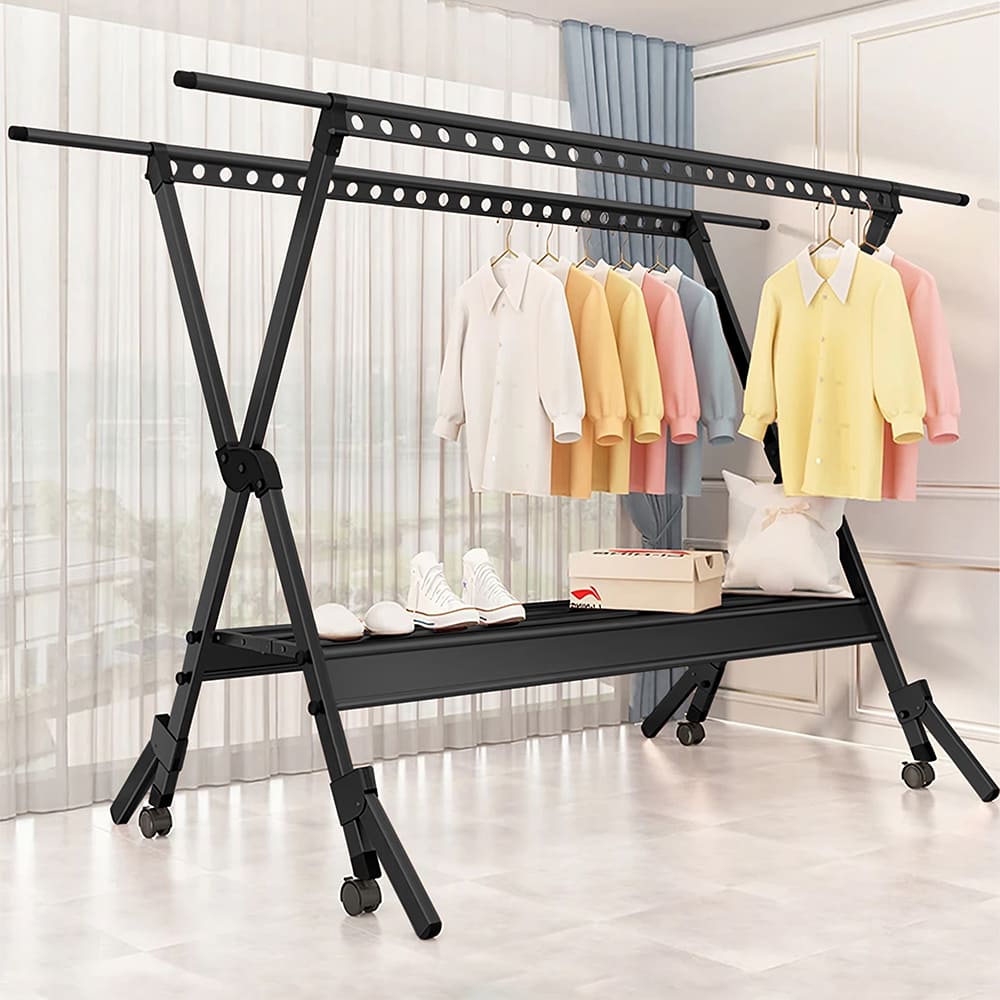 2 Tiers Stainless Steel Cloth Hanger Stand Store Display Rack