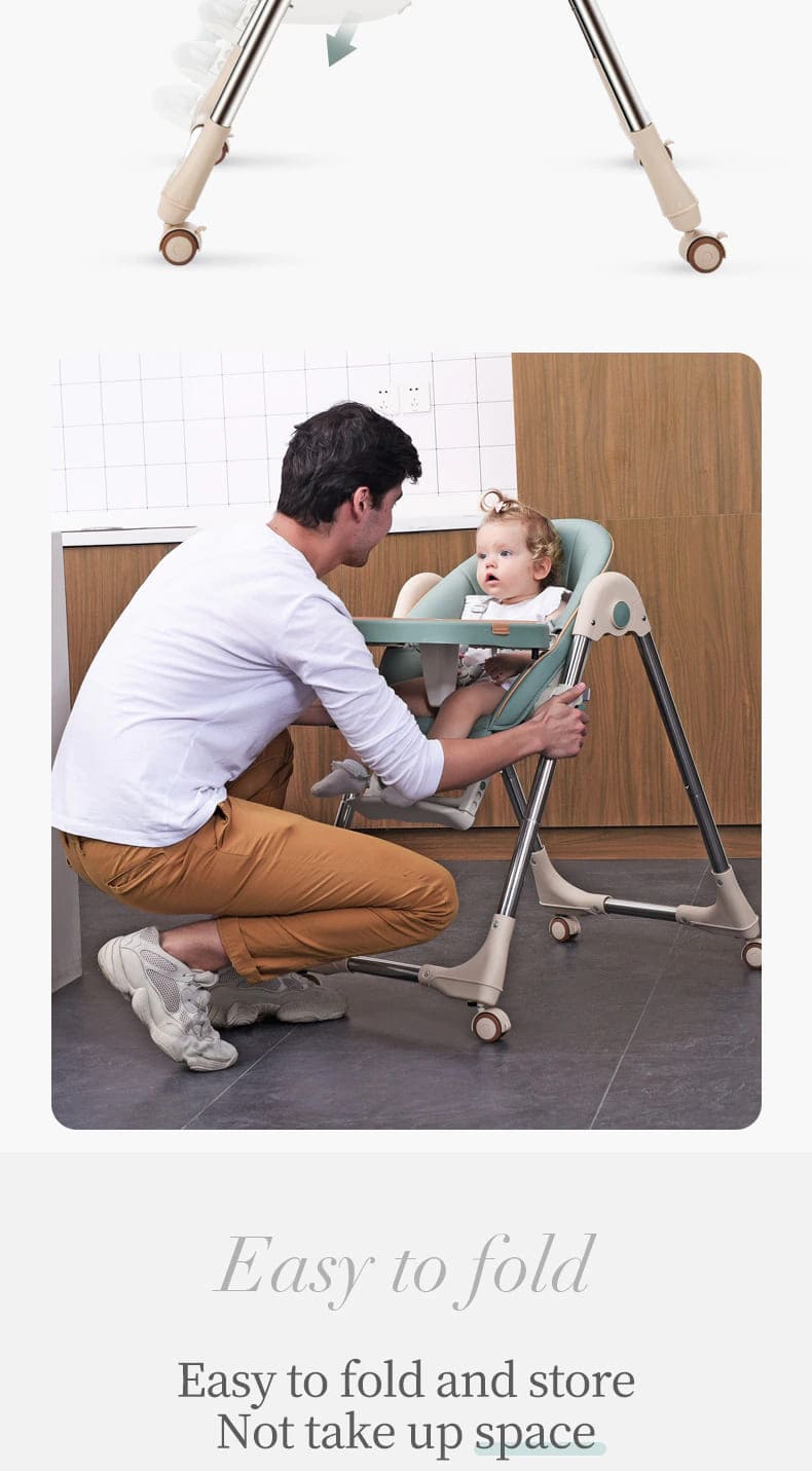 Adjustable baby feeding high chair with recline feature