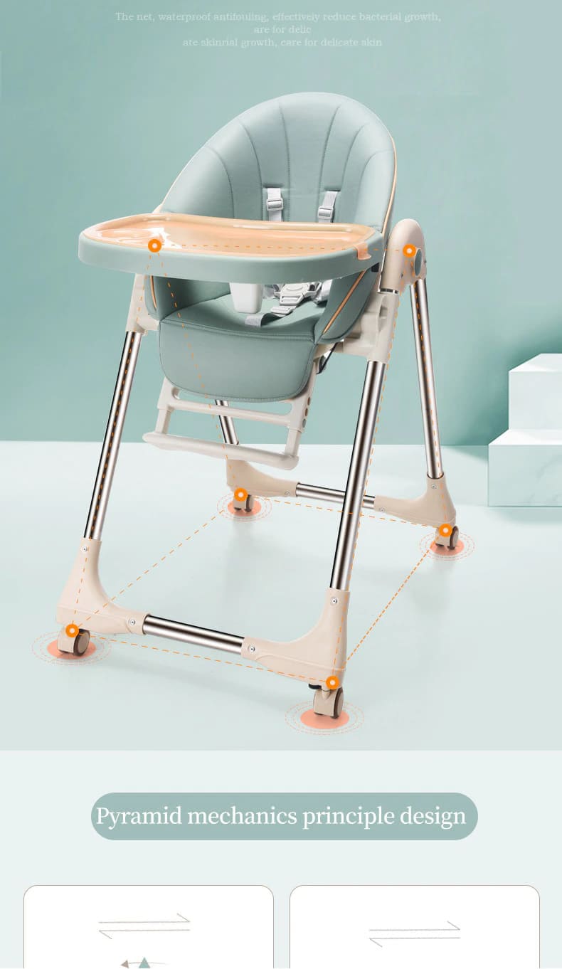Space-Saving Foldable High Chair with Removable Tray