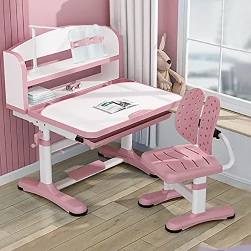 Buy Kids Study Table and Chair with LED Lamp and Book Storage (Pink)
