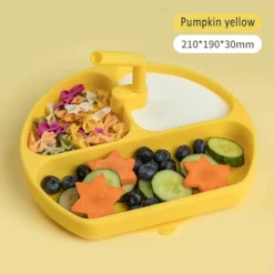 Buy Kid’s Plates for Toddlers with straw, Baby Silicone Plates Yellow Online