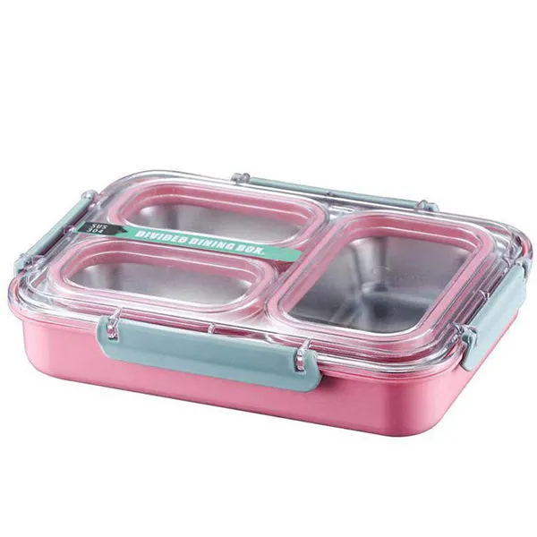 Stainless Steel Compartmental Dining Lunch Box (Pink)