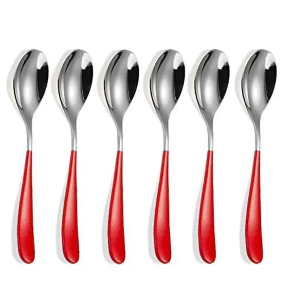 Set of 6 Silver Red Spoon
