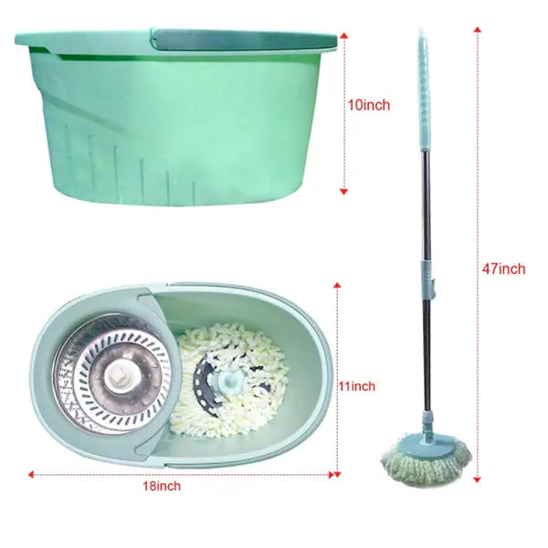 Pureatic Spin Mop Economy Version by SND Homes Stainless Steel Wringer, Telescopic Rod, 2 Refills, 2 in 1 Spin mop (Green)