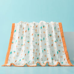 StarAndDaisy Premium Cotton 6 Layered Baby Muslin Blanket Vegies Print - Orange