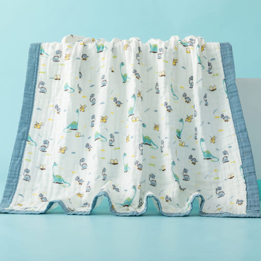 Buy Premium Quality Cotton 6 Layered Baby Muslin Blanket Dinosaur Print – Blue