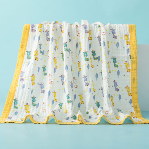 Cotton 6 Layered Baby Muslin Blanket Giraffe Print – Yellow
