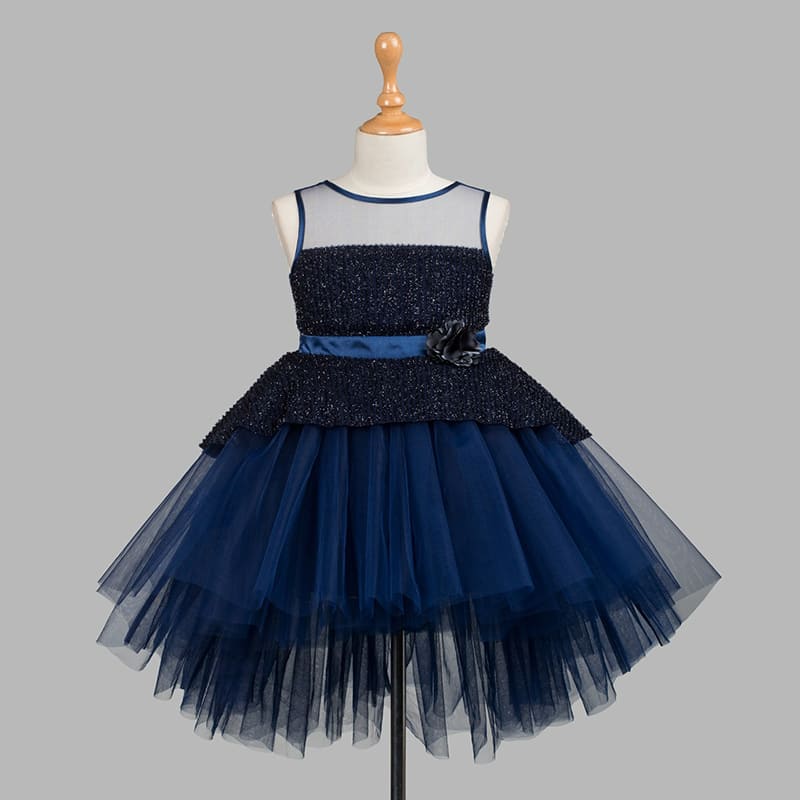 Navy Blue Dress With Mirror Work Jacket – Uniquestuff