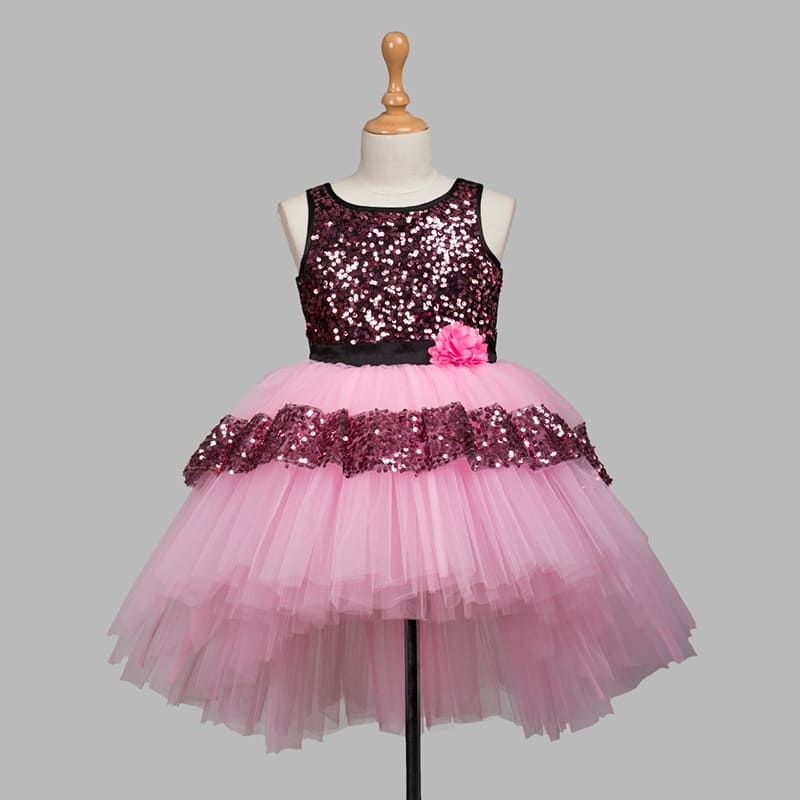 PINK DIANA, FLORAL EMBELLISHED SLEEVELESS PARTY WEAR FROCK FOR GIRLS-P –  www.soosi.co.in