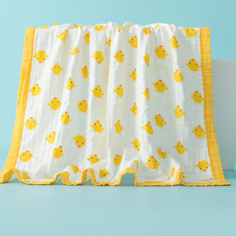 StarAndDaisy Premium Cotton 6 Layered Baby Muslin Blanket Bird Print - Yellow