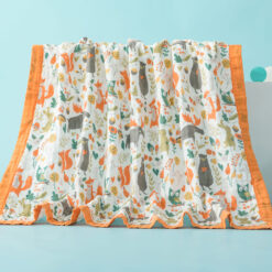 StarAndDaisy Premium Cotton 6 Layered Baby Muslin Blanket Owl Print - Orange