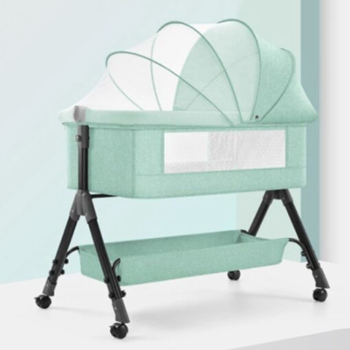 StarAndDaisy 3 in 1 Baby Crib Cradle for Baby/Infants with Detachable Nursing Tray & Side Bumper Protection and Mattress, with Height Adjustments, Mosquito net, Storage Basket, - (UPGRADE) Green
