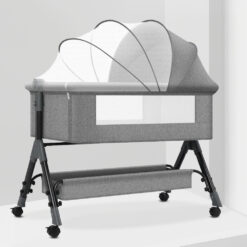 StarAndDaisy 3 in 1 Cradle for Baby with Nursing Changing Tray, Height Adjustments, Mosquito Net and Storage Basket - Grey