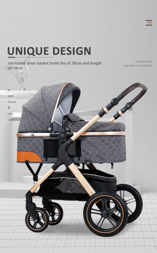Color : Blue Pushchair Stroller，Portable Pram Carriage Multifunctional Pushchair ，5-Point Harness and High Capacity Basket Compact Convertible Luxury Strollers 