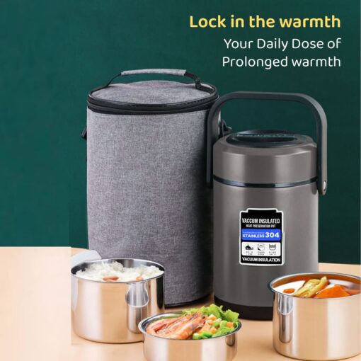 3 Stainless Steel Containers , Leak Proof Microwave Safe | Full Meal and Easy to Carry Stackable Stainless Steel Thermal Compartment Lunch/Snack Box, 3-Tier Insulated Bento/Food Container . heat insulated