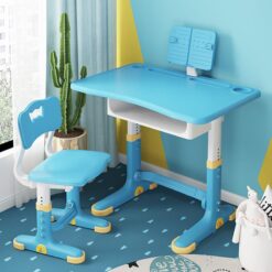 Foldable Kids Study Desk and Chair Set Multifunction Kids Table and Chair Set with Portable Handle and Cup Holder Children Desk Chair Blue IPRE Kids Desk and Chair Set 