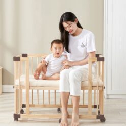 StarAndDaisy Multifunctional Baby Wooden Cot - 11 Levels of Height Adjustments, Without Mattress - 124cm x 69.5cm-Natural Wood Color