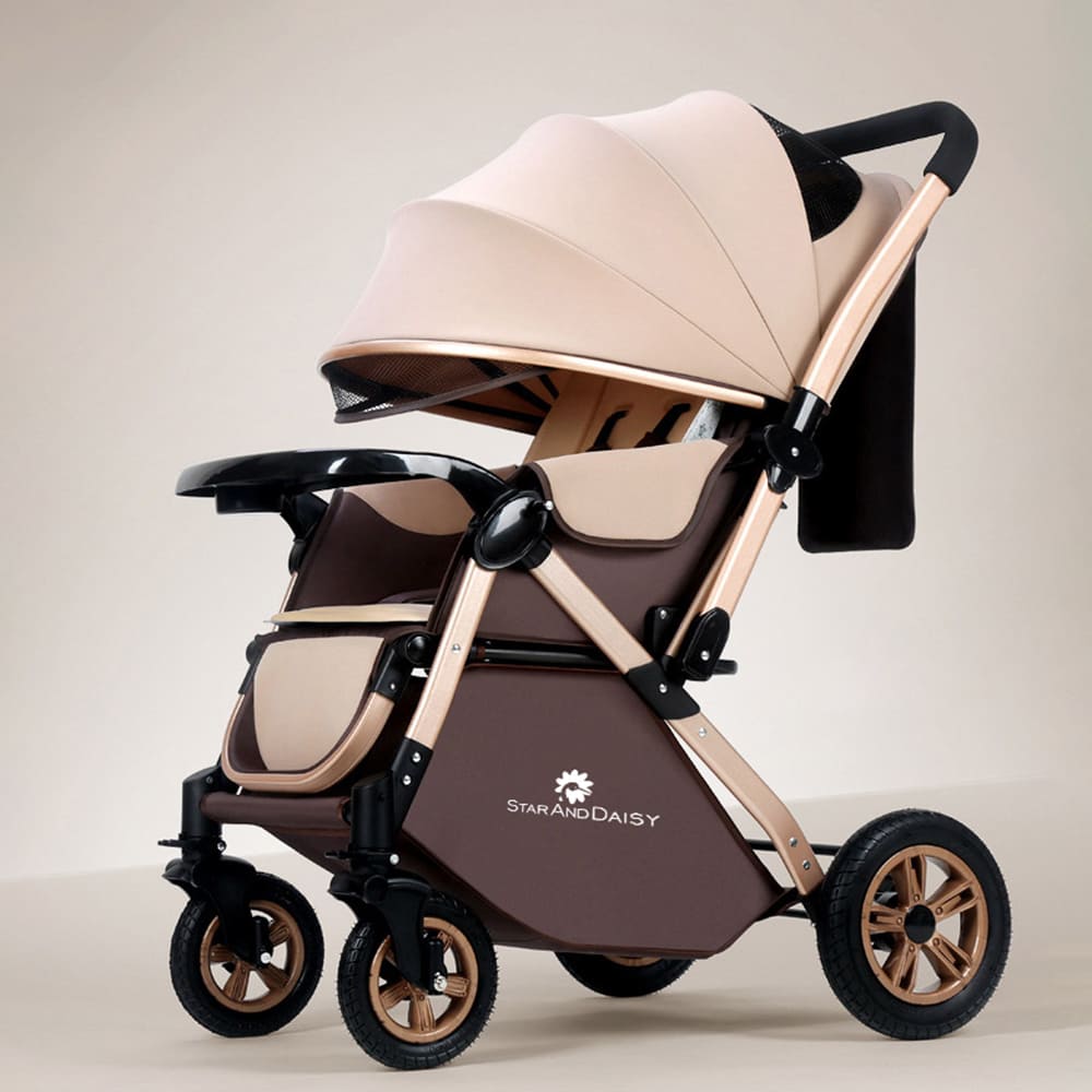 StarAndDaisy Multi-Adjustment Ultra Baby Stroller Pram & Buggy, Pushchair Reversible Handle with Anti-Shock Rubber Wheels - Brown