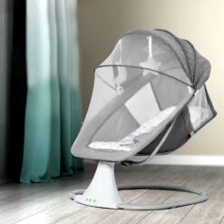 StarAndDaisy Electric Swing Rocker for Baby with Mosquito Net, Inbuilt Bluetooth & Remote Control - Grey