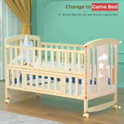 Pinewood Baby Bed Multifunctional Rocking Cot - Wooden Finish - Baby Cot Cum Cradle
