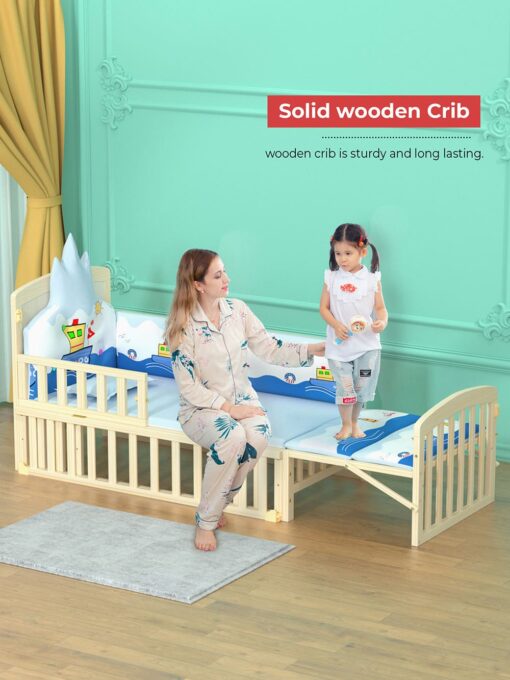 Baby Crib Bed Pinewood 12 in 1 Rocking Cot - Baby Cot Cum Junior Bed