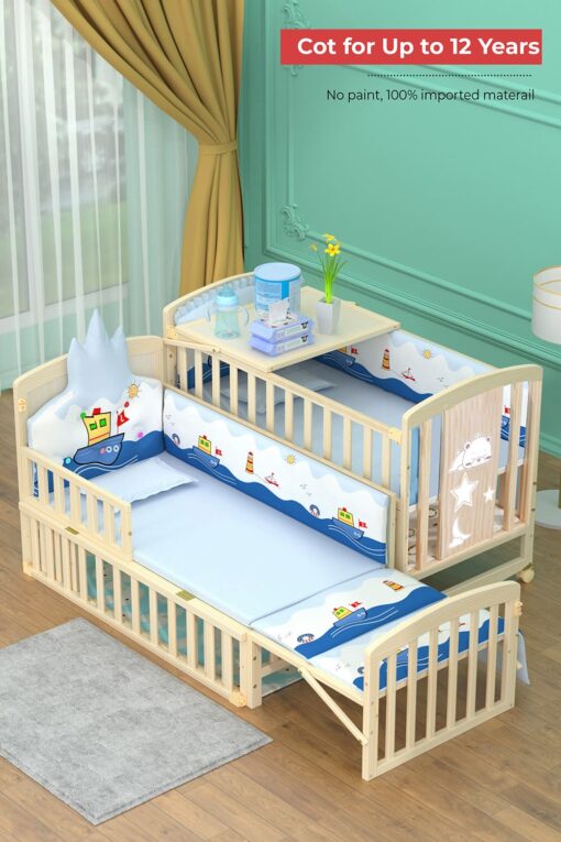 Best Baby Cot Cum Junior Bed Online - Large Baby Cot Crib Pinewood