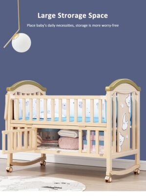 Baby Crib Bed Pinewood 12 in 1 Rocking Cot - Baby Cot Cum Junior Bed