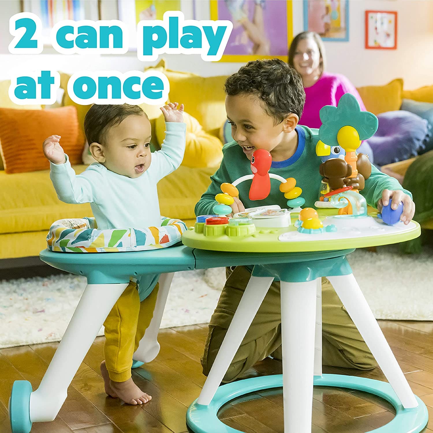 Bright Starts Around We Go 2-in-1 Walk-Around Baby Activity Center & Table,  Tropic Coral, Ages 6 Months+