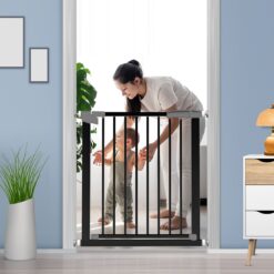 StarAndDaisy Metal Baby Gate - Safety Door With Extra Wide Pressure Mounted Gate For Stairs & Doorways 76 by 83cm - Black