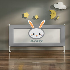 StarAndDaisy Heightened Baby Bed Guardrail - With Lift, Snap Design, Seamless Connection with Mattress - 1.5m Grey - Rabbit Print