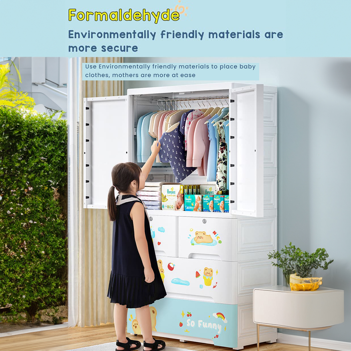 Pre-Order] StarAndDaisy Kids Wardrobe / Storage Cabinet / Portable Almirah  with Drawers & Convertible Design - Bubble Duck (H-156cm x W-70cm x D-38cm
