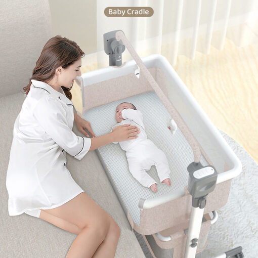 [Pre-Order] StarAndDaisy Automatic Baby Cradle Swing Cot with Remote Control, Baby Bedside Cradle Crib, Bluetooth and Music - Brown EC01