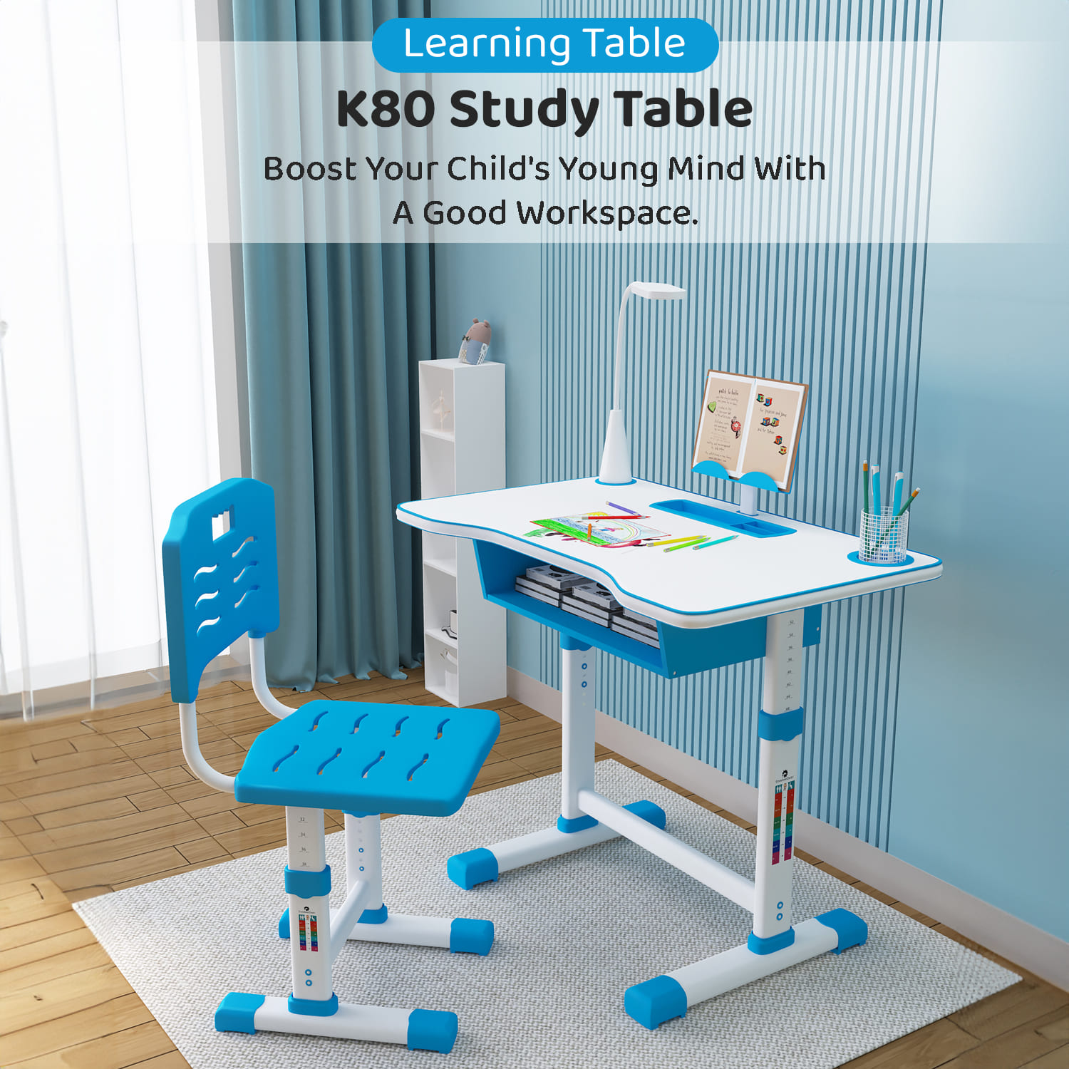 StarAndDaisy Kids Study Table and Chair with Bookshelves