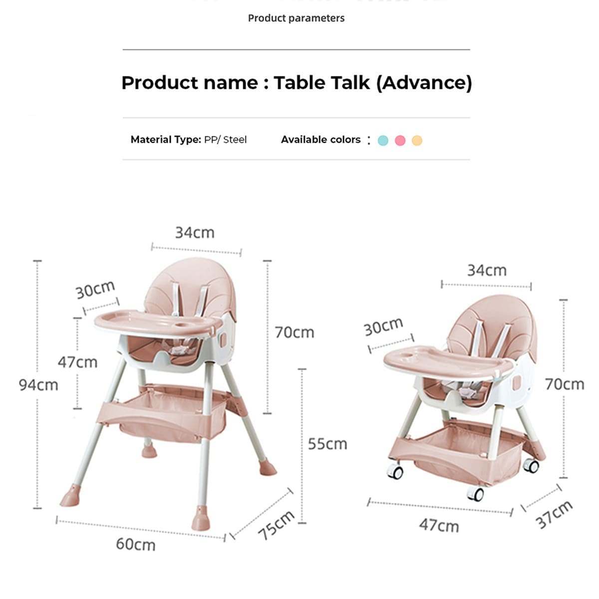Adjustable Recline Baby Feeding High Chair