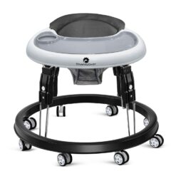 StarAndDaisy Baby Walker with Adjustable Height, Infant Walker with 360° Rotational Wheels and Detachable Feeding Tray, Padded Seat for 6-24 Months Babies - Black