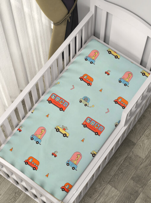 StarAndDaisy New Born Baby Soft Breathable Cotton Crib Sheet, Toddler Mattress Bed Sheets Set, Nursery Sheet for Standard Size Crib or Comfortable for Infants (Car Print | Pack Of One | W-127cm H-178cm)
