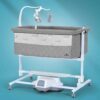 Automatic Rocking Baby Cradle with Wheels Mosquito Net Height Adjustment-Grey