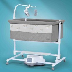 Automatic Rocking Baby Cradle with Wheels Mosquito Net Height Adjustment-Grey