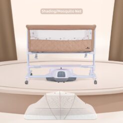 StarAndDaisy Dream Cradle - Automatic Rocking Baby Cradle with Wheels, Seat Lock, Mosquito Net, Height Adjustment, Bluetooth Music, and Electric Toys (Beige)