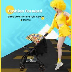 StarAndDaisy Travel Elite Baby Stroller Pram for Travel - Foldable Compact Baby Stroller with Reversible Handel - Adjustable Backrest & Canopy - 5-Point Safety Harness - Suspension Wheels & Storage Basket (Graffti)