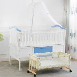 StarAndDaisy Premium Baby Bed Cot with Wooden Cradle with Mosquito Net Stand & Huge Storage Space - Complete Nursery Set for Infants