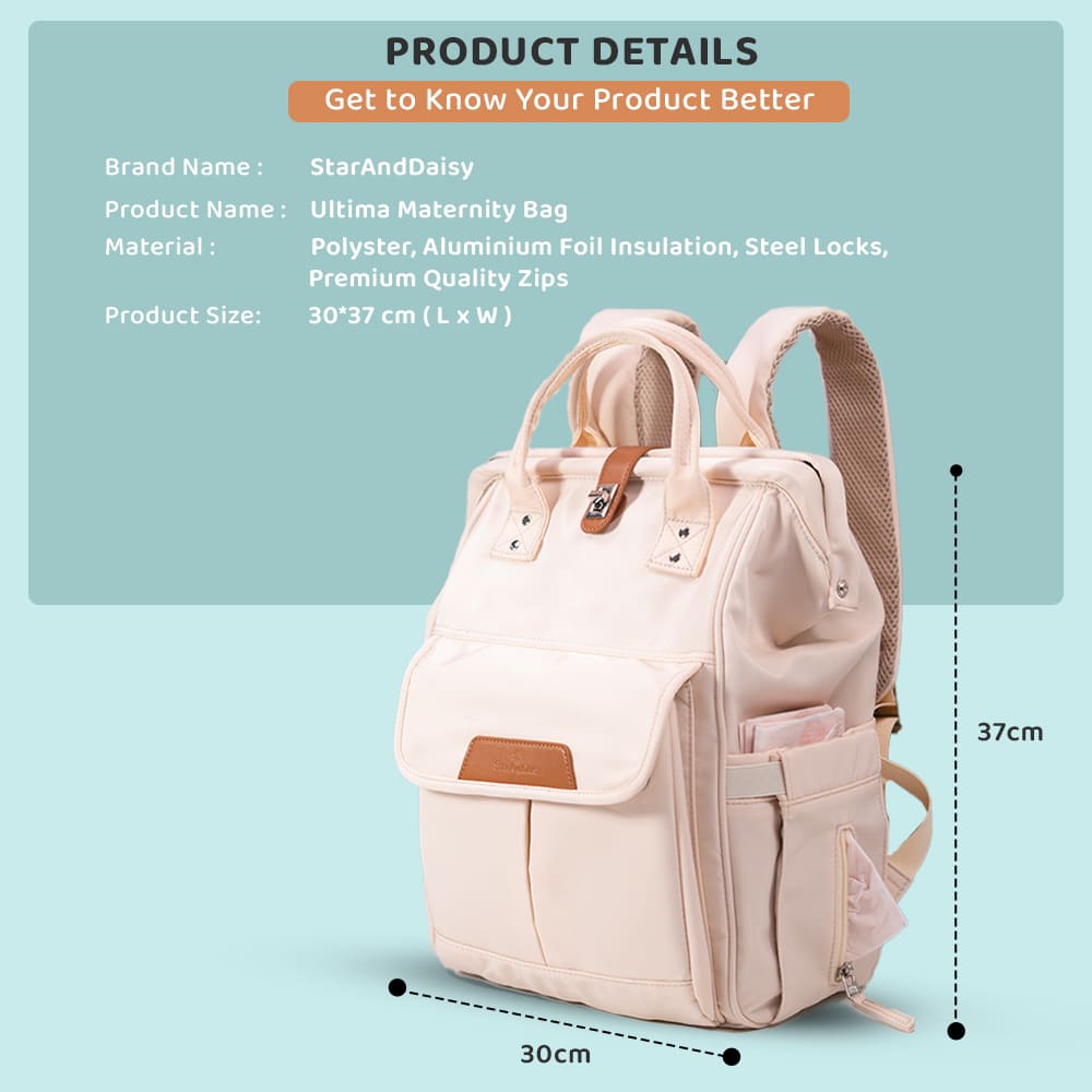 StarAndDaisy Baby Diaper Bag With Ample Space, Multiple Compartments, And Insulated Pockets For Modern Parents (Ultima – Beige)