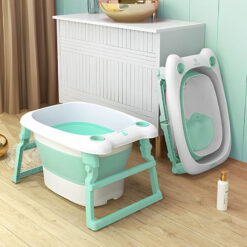 Collapsible Bath Tub For Newborn - Baby Vertical Bath Tub with Stool, Newborn Comfort to Toddler Fun (Green) - StarAndDaisy