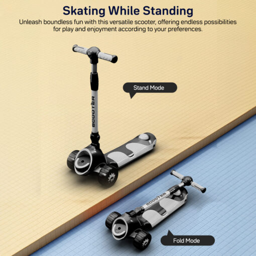 skating and standing feature of kick on kids scooter black