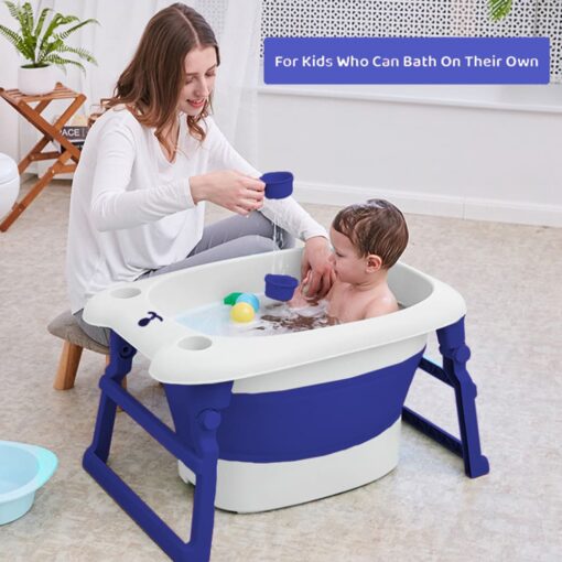 Bathing Tub For Newborn Baby, Vertical Bath Tub with Cushion, Newborn Comfort to Toddler Fun (Blue) – StarAndDaisy