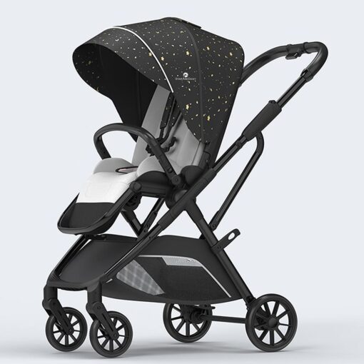 Chariot Luxury Baby Stroller Pram - Light Weight Baby Pram for Travel with Reversible Handle & Adjustable Backrets With Safety belt & Dual Direction - Easy Foldable Infants Stroller Age 0 To 3 Years (Q7- Black) - StarAndDAisy